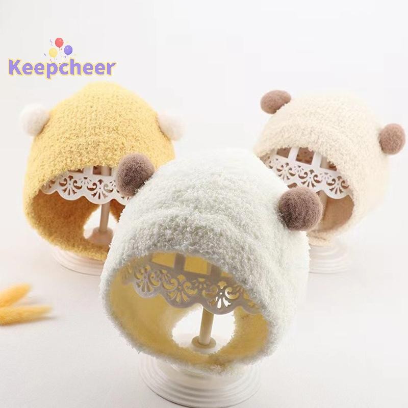 [Keepcheer] Mũ bé hình gấu Pom dễ thương 2024 Thu đông Mũ beanie cho bé gái Mũ bảo vệ tai bé trai Mũ beanie dày mềm mại [Mới]