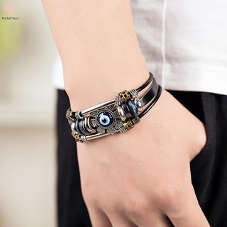[PCWKKef] Lucky Eye Thổ Nhĩ Kỳ Vòng Tay Punk Nhiều Lớp Da Handmade Vòng Tay Mới
