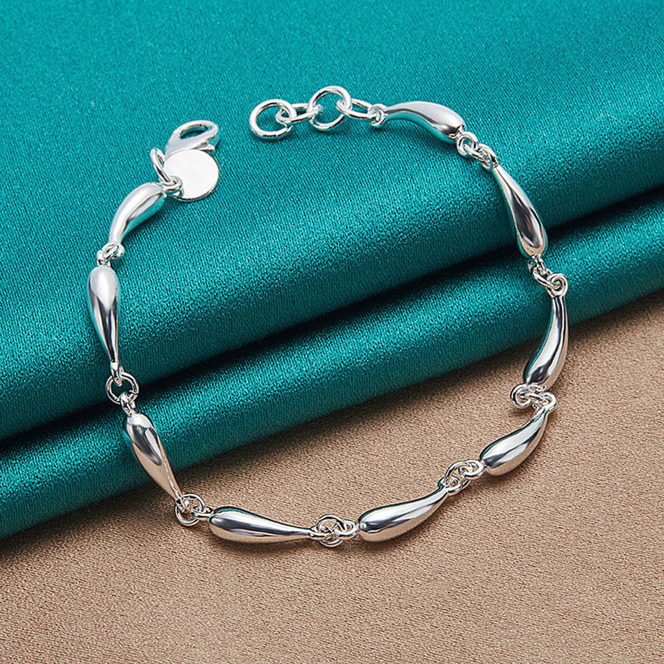 URMYLADY Bạc 925 Giọt Nước Vòng Tay Vòng Cổ Nhẫn Bông Tai Nữ Quyến Rũ Bộ Trang Sức