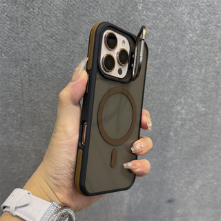 Ốp điện thoại từ tính màu đen chống rơi mới tương thích cho iPhone 16 Pro Max 15 14 13 12 11 Pro Max có giá đỡ ống kính 14 / 15 / 16 Plus Ốp lưng cứng cạnh mềm chống sốc
