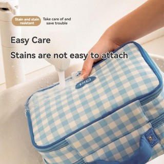 Túi trang điểm nữ EBINLANDS, Túi đựng mỹ phẩm nữ kẻ sọc chống nước, Hộp đựng đồ nữ hai lớp cầm tay dung tích lớn di động Phụ kiện du lịch