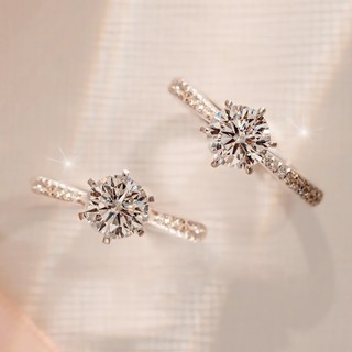 Nhẫn Nữ Giả Moissanite 1 Karat Sáu Móng Vuốt Nhẫn Kim Cương Mở Có Thể Điều Chỉnh 2025 Mới Cưới Cầu Hôn Nhân Tạo Nhẫn Kim Cương Quà Tặng Cặp Đôi