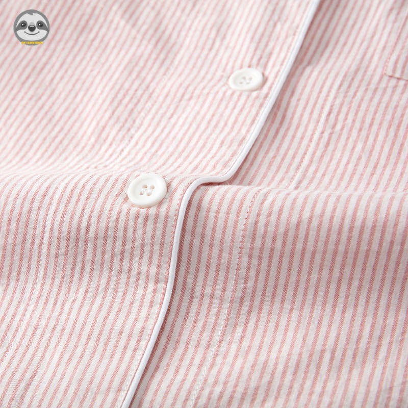 Phong cách Nhật Bản Muji Style / Bộ đồ ngủ mềm mại bằng vải Cotton đã giặt / Bộ đồ ngủ mềm mại thân thiện với da / Bộ đồ ngủ cặp đôi đơn giản / Bộ đồ ngủ Cotton giặt liền mạch