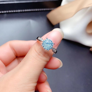 S925 Bạc Xanh Mosan Kim Cương Nhẫn Mở Màu Xanh Lam Kích Thước Có Thể Điều Chỉnh Quà Tặng Nữ S65