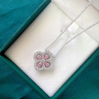 Dây chuyền nữ bạc S925 hình cỏ bốn lá đính đá Moissanite xanh và đá Moissanite hồng, quà tặng cho bạn gái, mã S68.