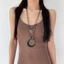 Dây chuyền áo len gỗ phong cách rừng, phụ kiện vintage, phong cách Trung Quốc, dây chuyền dài với mặt dây chuyền tròn xếp chồng nhiều lớp, phong cách dân tộc URQQ
