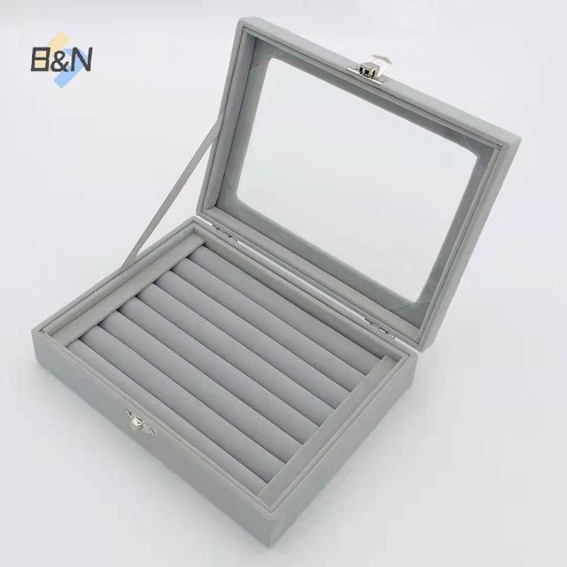 Hộp đựng nhẫn nhung B&N, trưng bày trang sức, nắp lật trong suốt chống bụi