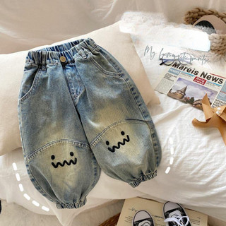 Quần jeans trẻ em mới mùa xuân và mùa thu, quần thêu hoạt hình cho bé trai và bé gái, quần mùa xuân cho bé