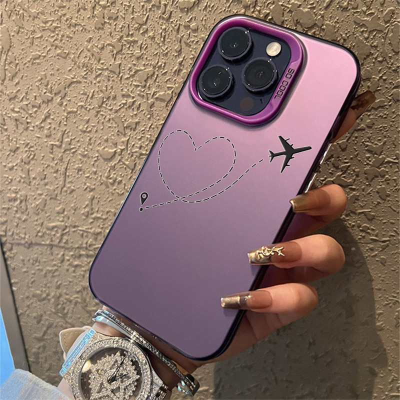 Dành Cho iPhone 16 11 12 13 14 15 Pro Max Cho iPhone 16e XR X XS Max 7 8 Plus SE2020 2022 Mặt Trăng Tình Yêu Máy Bay IMD Kim Loại Cứng Chống Sốc