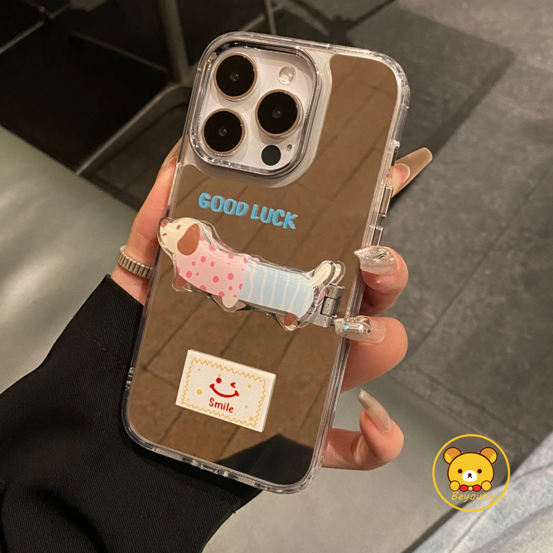 Dachshund Giá Đỡ Gương Cho iPhone 16E 16 Pro Max 15 14 Plus 13 12 Mini 11 Pro Max X XR XS Max 8 7 6 6s Plus SE2 SE3 Vỏ Điện Thoại Hoạt Hình Hình Hình Chó Dễ Thương Ốp Lưng Mềm
