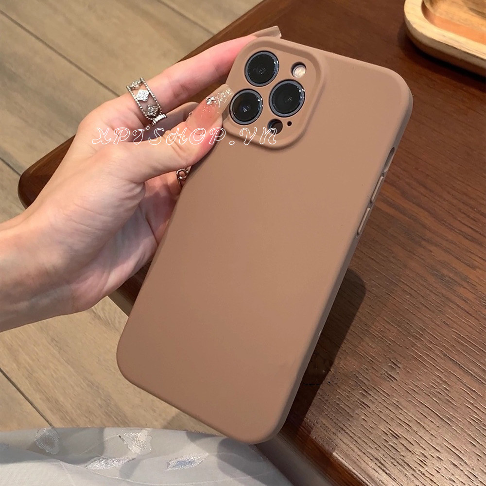 Ốp điện thoại bảo vệ ống kính chính xác bằng silicon lỏng màu nâu cho iPhone 17 Pro Max 16 Plus 15 14 13 12 11 Pro Max Vỏ chống sốc