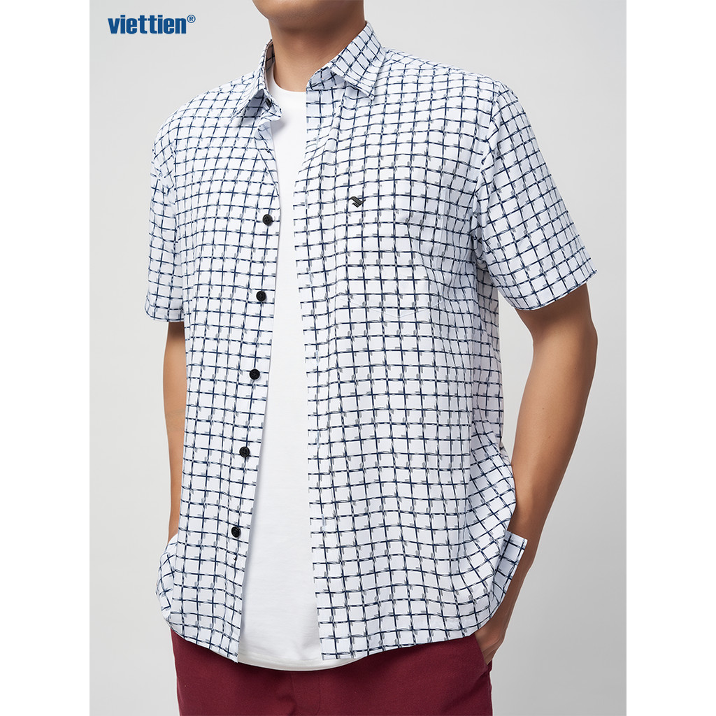 Sơmi ngắn tay lai ngang VIETTIEN SMART CASUAL vải sợi hoa hồng phom regular VT00000220