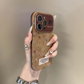 Sang Trọng Sa Mạc Vàng Cửa Sổ Lớn Toàn Màn Hình Hoa Nhỏ Điện Thoại Di Động Cho iPhone16 15 14 13 12 11 Pro Max Chống Sốc Bảo Vệ Camera Ốp Lưng Mềm Chống Rơi