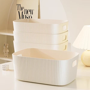 Hộp nhựa ABS đựng đồ có tay cầm vân sọc dọc màu vàng nhạt Bắc Âu 3 size