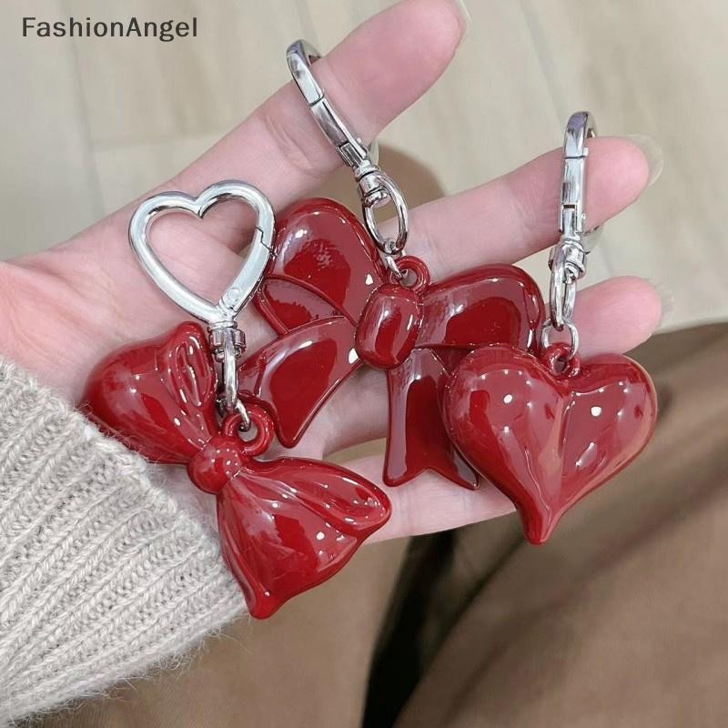 Fashionangel Tính Khí Đơn Giản Nơ Đỏ Trái Tim Acrylic Móc Khóa Mặt Dây Chuyền Dành Cho Nữ Cô Gái Ba Lô Đa Năng Phụ Kiện Trang Trí Quà Tặng VN