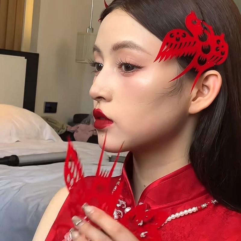 Mới Phong Cách Trung Hoa Màu Đỏ Hạnh Phúc Nhân Vật Cô Dâu Phụ Kiện Tóc Kẹp Tóc