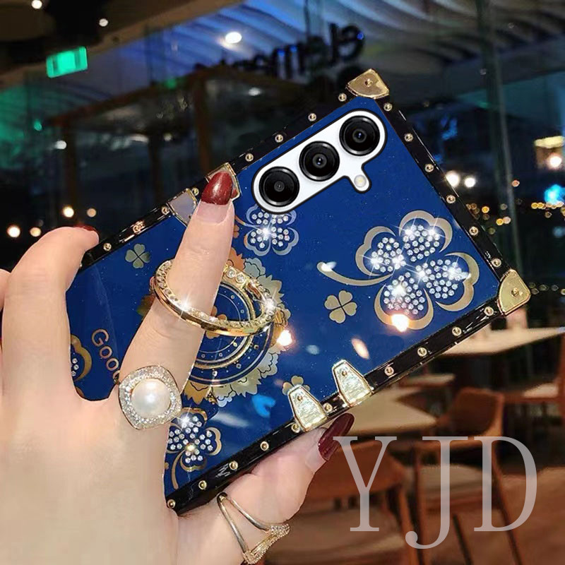 Ốp Lưng Cho Samsung Galaxy A55 A35 A36 A16 A06 A25 Kim Cương Chân Đế Cỏ Ba Lá Vuông Chống Rơi Điện Thoại