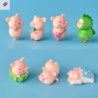 ALIK 7 Cái / bộ Hoạt Hình Lợn Động Vật Búp Bê Đồ trang trí Tượng Tượng Trang Trí Thu Nhỏ VN