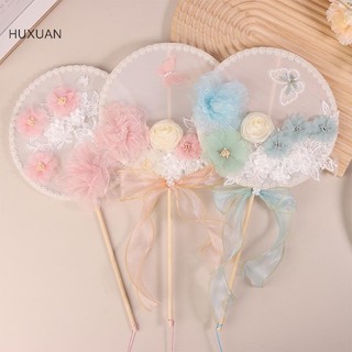 Huxuan Tay Cầm Dài Trung Quốc Quạt Tròn Vải Hoa Cô Dâu Cưới Tiếp Liệu Đạo Cụ Chụp Ảnh Trang Trí Nhà Cửa Ornamen RFT