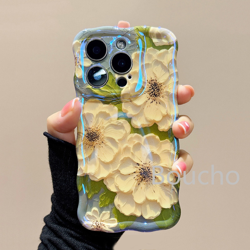 Dành Cho iPhone 16 15 14 14 plus 13 12 11 Pro Max Tranh Sơn Dầu Hoa Ốp Lưng Điện Thoại Có Dây Xích Cho iPhone 16 Pro Max 12promax Mềm IMD Chống Sốc Ốp Lưng Vồng Khung