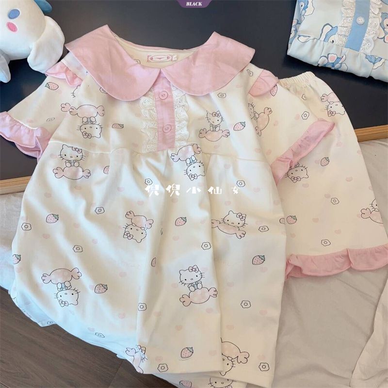 Bộ Đồ Ngủ Hello Kitty Dễ Thương Nữ Mùa Hè Mới Ins Nhật Bản Hoạt Hình Tay Ngắn Mặc Ở Nhà [BL]