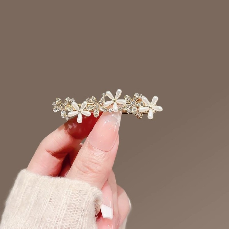 MAUROPOLI [Sẵn sàng] Kẹp mỏ vịt hoa ngọc trai tinh tế kiểu Pháp Kẹp tóc siêu cổ tích Kẹp tóc bên cao cấp Kẹp tóc gãy