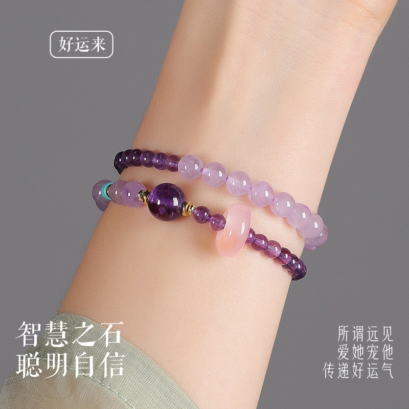 Giả Hạ Cánh Thạch Anh Tím Đôi Vòng Tay Nữ Nhẹ Thiết Kế Sang Trọng Hoa oải Hương Đôi Vòng Tay May Mắn Ý Nghĩa