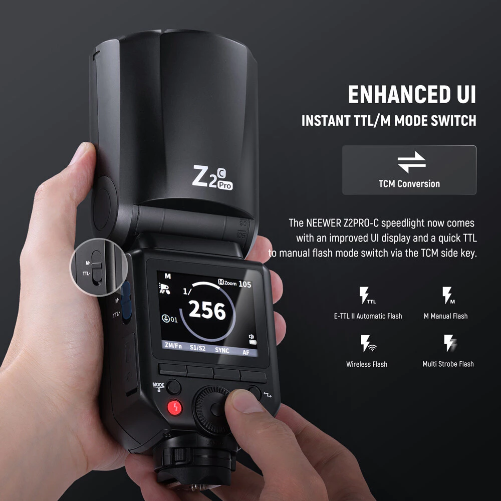 NEEWER Z2PRO 2.4G TTL Đầu Tròn Flash Speedlite Cho Canon Sony Nikon Fujifilm Camera, Nâng Cấp Ống Th