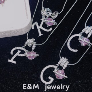 [Dopamine Girl] Tùy chỉnh chữ cái, zircon siêu sáng, quà tặng bạn thân, dây chuyền bạc zircon hình trái tim 5.7 BODB