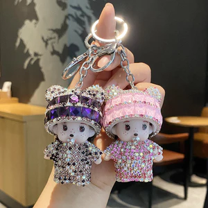 Móc khóa búp bê Monchhichi đính đá cho phụ nữ, đồ chơi nhồi bông dễ thương Hàn Quốc, móc khóa xe hơi, quà tặng