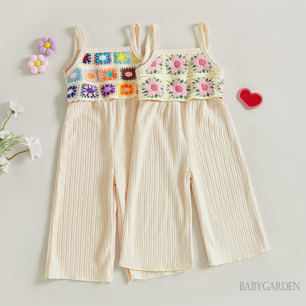 Bé gái móc hoa cổ vuông dây đeo spaghetti liền thân liền quần áo mùa hè dễ thương