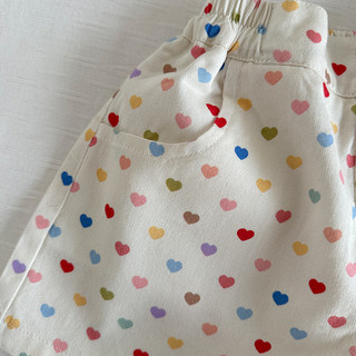 Quần short cotton mới mùa hè cho bé gái, in hình trái tim, quần trẻ em mỏng, rộng rãi, thoải mái cho trẻ sơ sinh