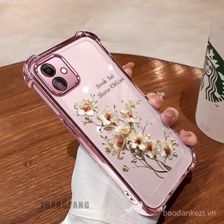 Ốp lưng cho Samsung A06, bốn góc chống rơi, ốp điện thoại mạ điện, thiết kế mới hình cành cây và hoa, ốp mềm TPU silicone