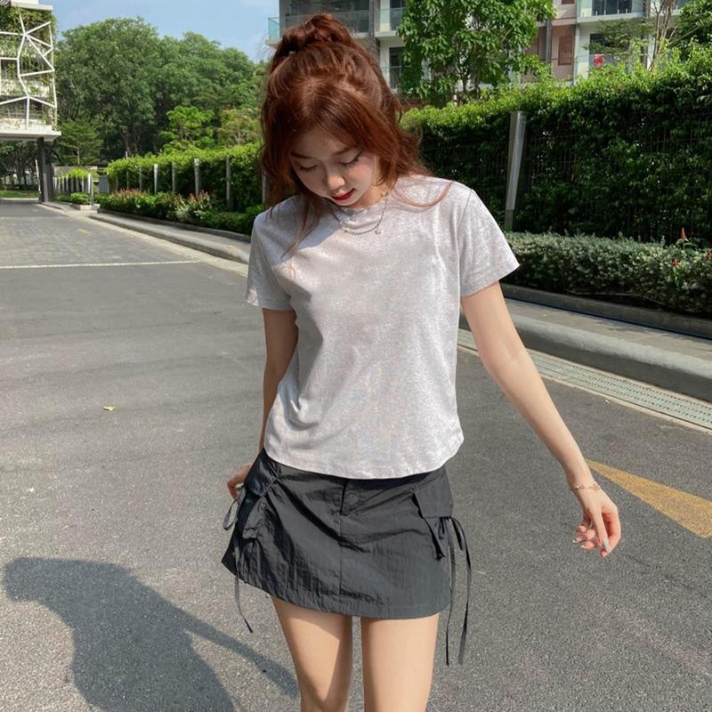 Áo Thun Baby Tee Nữ Trơn Dáng Ôm Cổ Tròn, Tay Ngắn Đơn Giản A5784