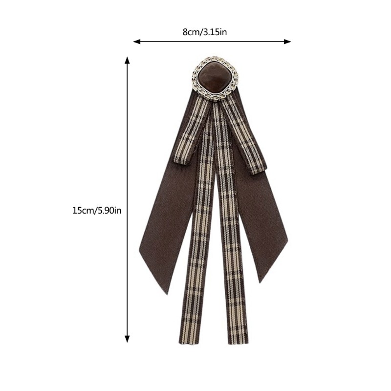 Dasbsug Nữ Cô Gái Màu Nâu Plaids Nơ Thắt Nơ Thổ Cẩm Pin Pre Buộc Cà Vạt Kẹp