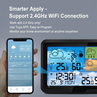 Hilivn) Trạm không dây Wi-Fi 5,3 inch, nhiệt kế trong/ngoài nhà kèm cảm biến, điều khiển ứng dụng TUYA, dự báo 3 ngày, áp suất, giai đoạn mặt trăng, thời gian mạng, UV