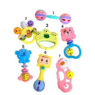 Bộ đồ chơi lục lạc, xúc xắc 7 món cầm tay hình các nhân vui nhộn dành cho bé, giúp bé tập cầm nắm