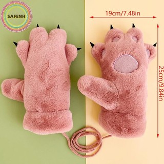 SAFENH 1 Đôi Mùa Đông Nữ Gấu Lòng Bàn Tay Paw Sang Trọng Găng Tay Người Yêu Sang Trọng Găng Tay Lông Tơ Paw Full Ngón Găng Tay Chứa Sang Trọng Bên Trong VN