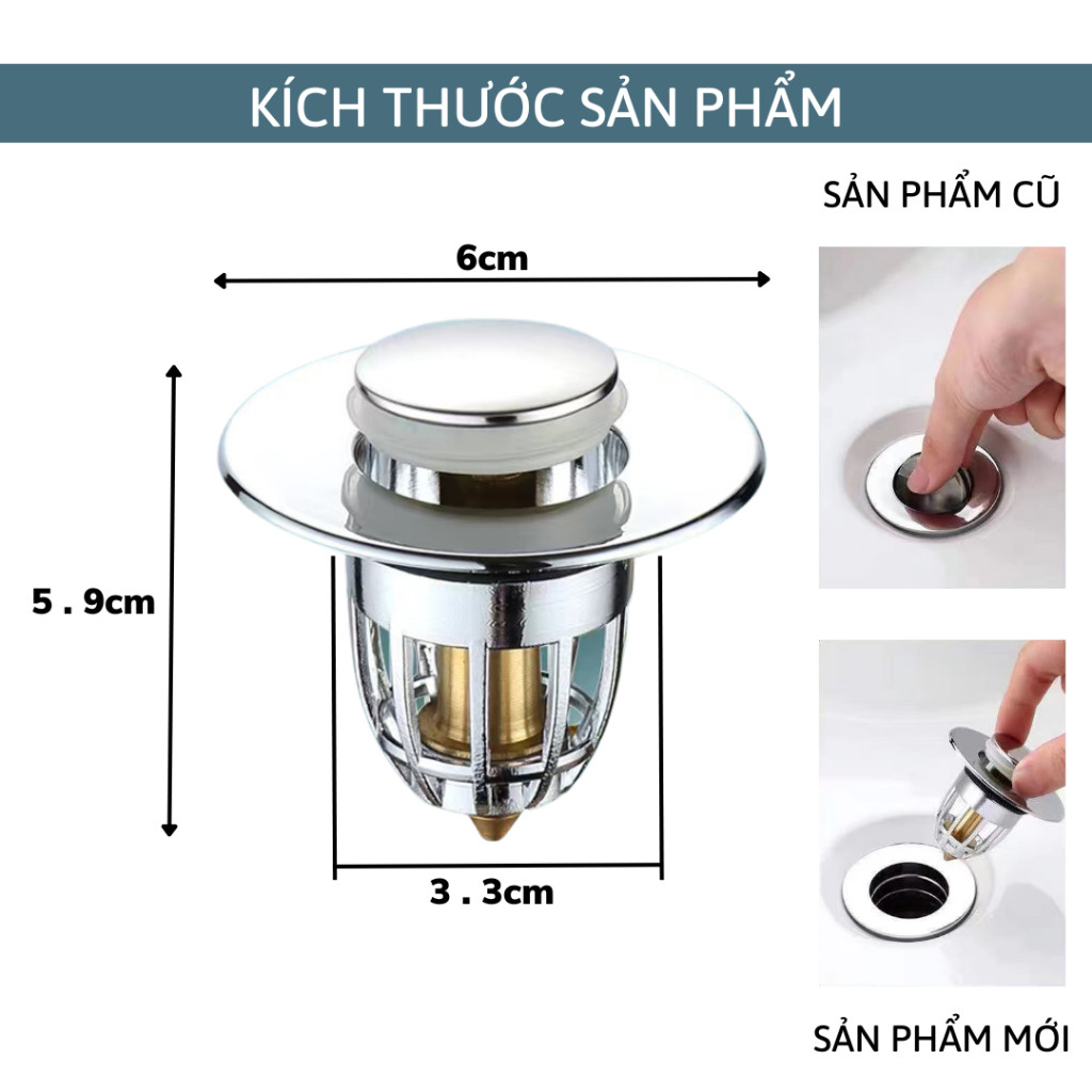 Nút Nhấn Xả Lõi Đồng Thông Minh Cho Lavabo, Ngăn Mùi, Lọc Rác Bồn Rửa Mặt