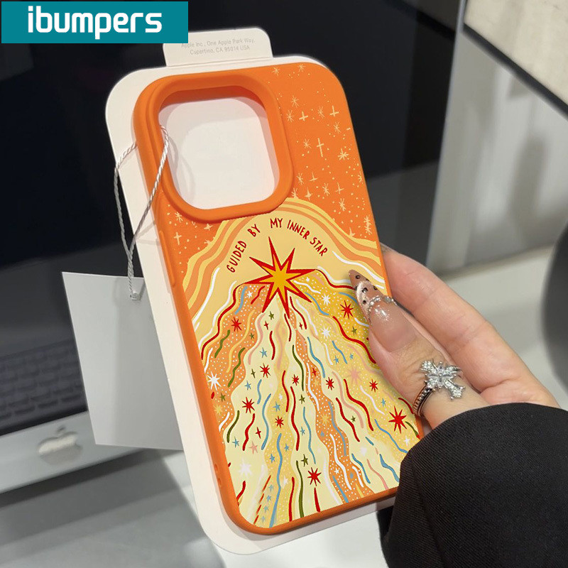 ibumpers Ốp Lưng iPhone Xinh Sang Chảnh Cây Sao Họa Tiết Da Màu Cam Ốp Điện Thoại Dày Dặn Silicon Mềm Chống Sốc Chống Bẩn Cho Iphone 16 15 14 12 13 11 Pro Max IP 7 8 Plus X XS XR