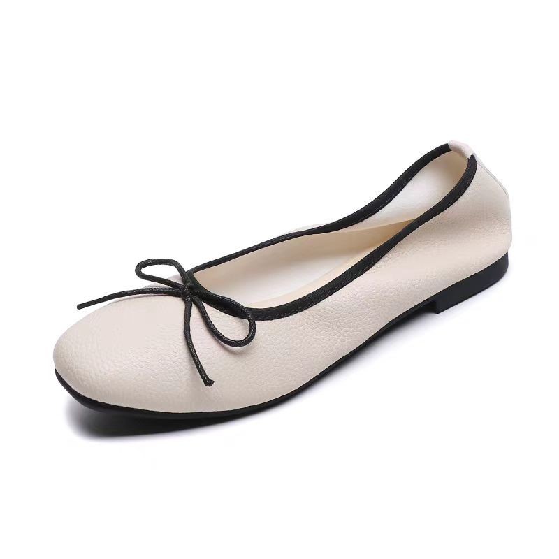 Bowknot Mùa Hè Pháp Slip-On Nữ Ngón Chân Vuông Đế Mềm Giày Ba Lê Đế Bằng Nữ Mặc Ngoài 24.12.11