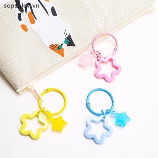 [-d] Móc khóa vòng mở bằng kim loại Móc khóa mặt dây chuyền hình ngôi sao năm cánh bằng nhựa đầy màu sắc dành cho nữ Hộp đựng chìa khóa xe bé gái {vn}