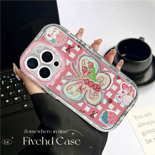 Vỏ + Dây Xích Tương Thích Cho IPhone 16 15 14 13 12 11 Pro XS Max XR X 8 7 6 6s Plus SE INS Sọc ca rô Bướm Mirro Hoạt Hình Chó Con Dễ Thương Màu Hồng Vỏ Điện Thoại Chống Rơi