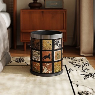 MandyHome leather trash cans, high-value, antique style, home living room, light luxury, high-end retro bedroom, double-layer new wastebasket