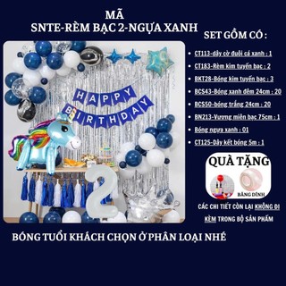 Set Bóng Trang Trí Sinh Nhật Tuổi Meo,tuổi Mão, thôi nôi, 12 con giáp cho bé gái - bé trai SNTE-RÈM BẠC 2-NGỰA XANH