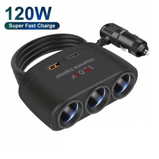 Bộ sạc xe hơi 120W 12V 24V 3 ổ cắm Bộ chia đèn thuốc lá USB kép Bộ sạc nhanh xe hơi cho IPhone IPad GPS Dashcam