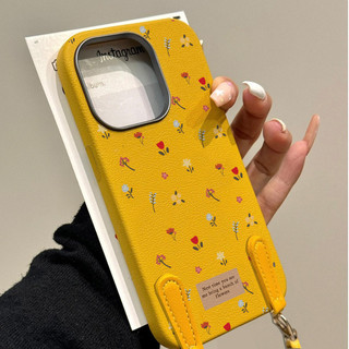 Ốp điện thoại hoa nhỏ màu vàng phù hợp 16promax iPhone1514 khung kim loại vân da 13/12/11