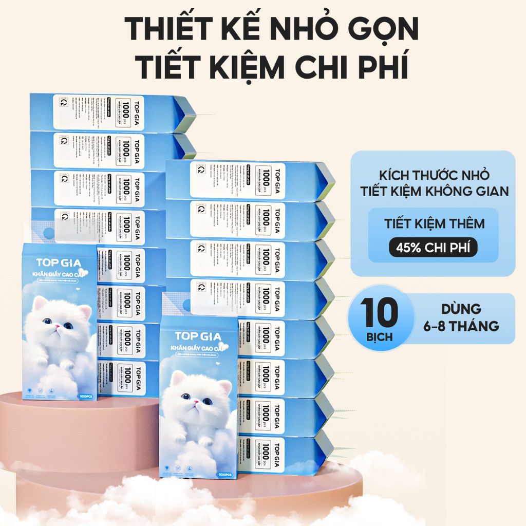 (TẶNG 3 MÓC TREO) Khăn giấy rút Top Gia Thùng 10 bịch GiaGia, giấy vệ sinh treo tường 1000 tờ 4 lớp