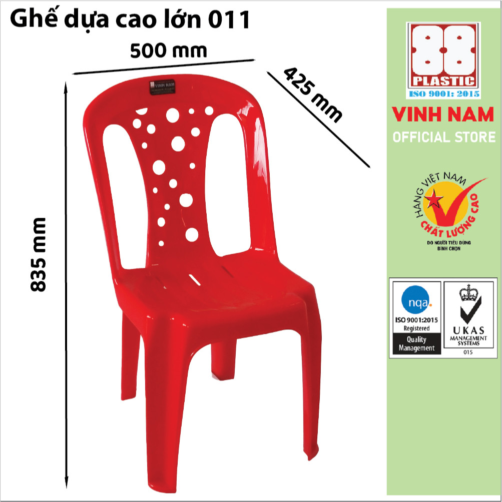 Ghế Dựa Cao Vinh Nam Plastic Size Lớn Và Nhỏ Ghế Nhựa Cao Cứng Cáp Lưng Có Lỗ Thoáng Khí Mã 011 013
