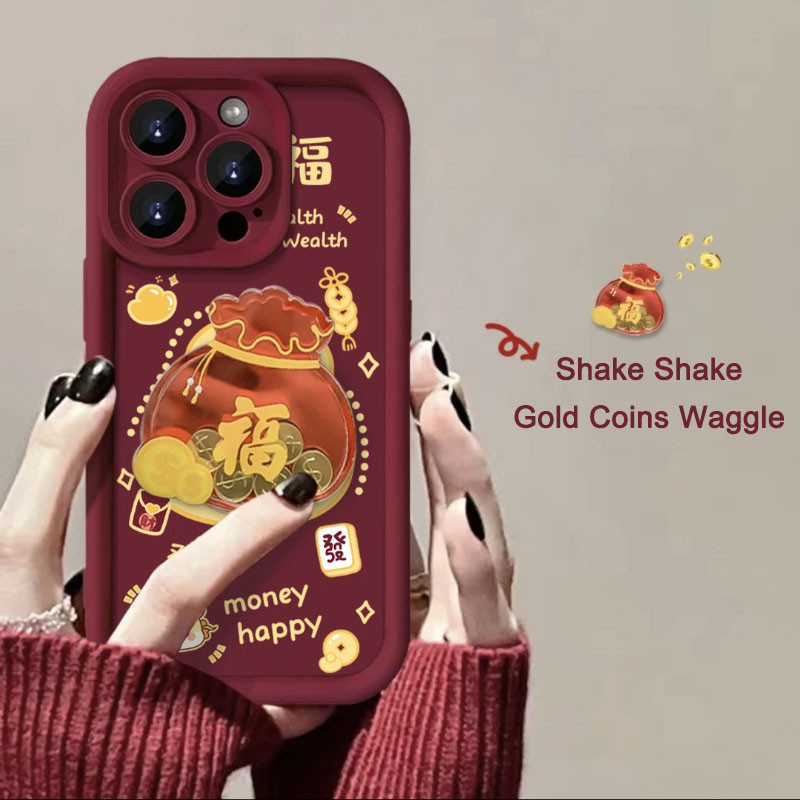 Ốp Điện Thoại Đồng Xu Vàng Năm Mới Cho OPPO A6 GT Max A5 A5i Pro F31 Pro Plus Reno 15 14 Find X9 Pro X8S X8 Ultra K13 Turbo Pro Vỏ Mềm Túi May Mắn Di Chuyển Được Vỏ Chống Sốc Có Dây Đeo